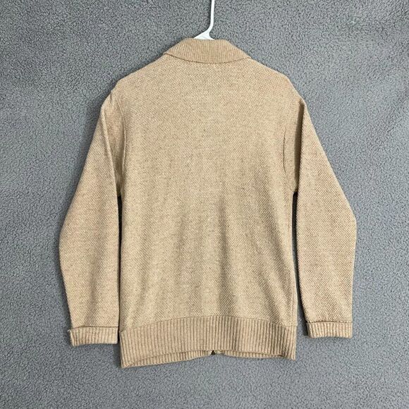 Vintage 60s Challenger Sweater Men S Tan Leather Trim Knit Full Zip - Picture 6 of 10